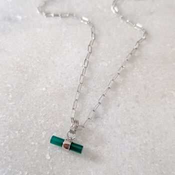 The T Bar Green Onyx Necklace, Silver, 4 of 8