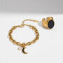 18 K Gold Plated Black Crescent Moon Bracelet And Ring Set, thumbnail 1 of 4