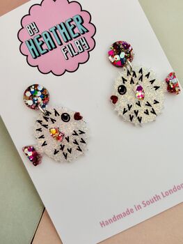 Puffer Fish Glitter Resin Earrings / Ocean Lover Gift / Sea Life Statement Jewellery / Cute Marine Accessories, 4 of 5