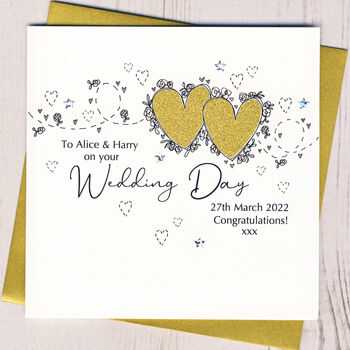 Personalised Floral Hearts Wedding Card, 4 of 4
