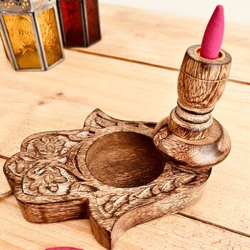 Mango Wood Backflow Incense Holder Hamsa Hand, 2 of 5