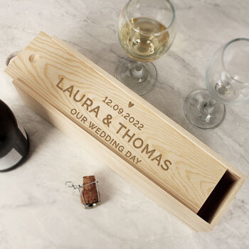 Personalised Love Heart Wooden Wine Bottle Box, 2 of 6