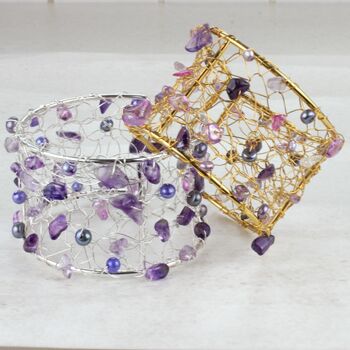 Beaded Cuff Bracelet With Pearl And Gemstones, 7 of 9