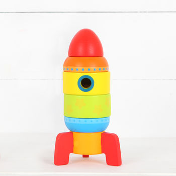 Wooden Stacking Rocket Toy With Personalised Bag, 3 of 3