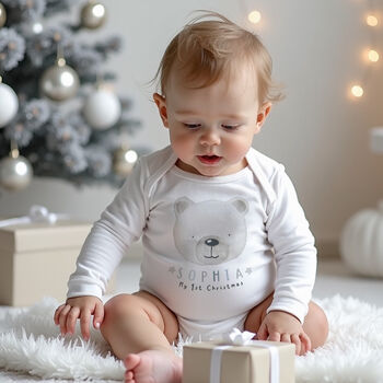 Personalised Baby's First Christmas Polar Bear Outfit, 2 of 5