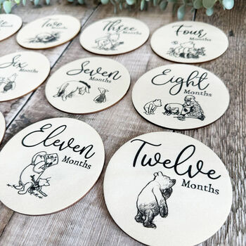 Pooh Bear Wooden Baby Milestone Discs Set Baby Gift, 3 of 9