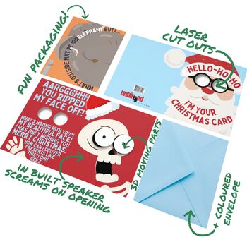 Scream And Shake 3D Funny Santa Christmas Card! Humourous Xmas Joke Card For Him And Her, 7 of 10