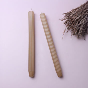 G Decor Velluto Noce Verde Set Of Two Extra Tall Dinner And Taper Candles With Ribbed Velvet Matte Finish, 3 of 3