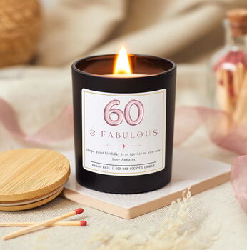 60th Birthday Gifts For Women, Personalised Candle 60 And Fabulous, 6 of 9