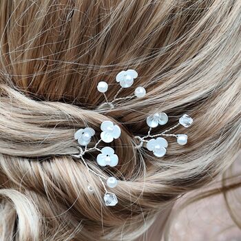 White Floral Bridal Hair Pins Set Of Three, 6 of 12