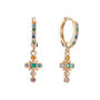 Isabella Rainbow Gold Cross Huggie Earrings, thumbnail 1 of 2