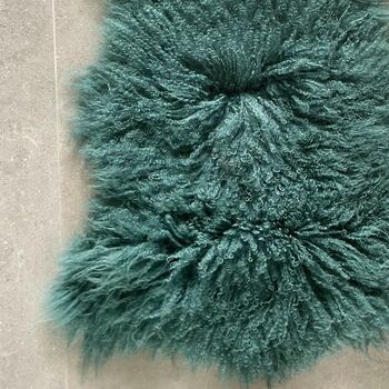Curly Teal Tibetan Sheepskin Rug, 2 of 4