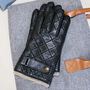 Men's Quilted Leather Gloves With Strap Detail, thumbnail 9 of 12