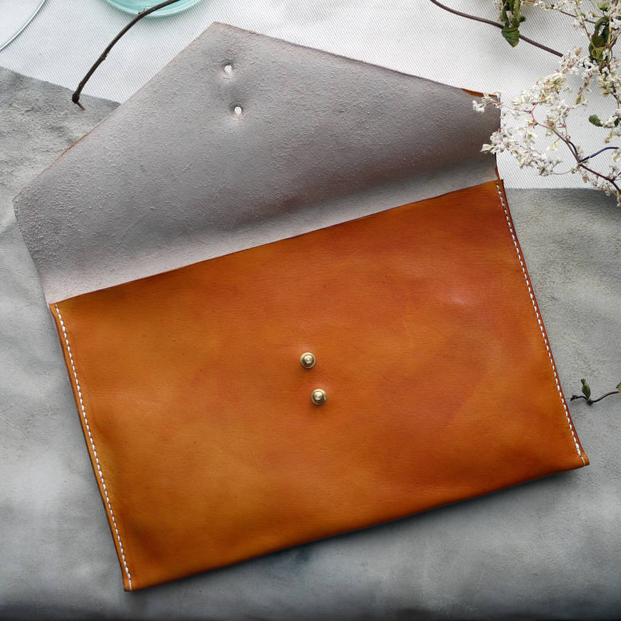 Handmade Leather Envelope Clutch Bag By Tori Lo Leather