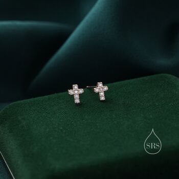 Sterling Silver Very Tiny Cross Stud Earrings, 2 of 12