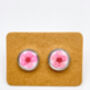 Ear Studs With Pink Flowers In White Lacquer, thumbnail 2 of 10