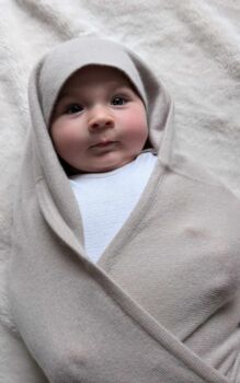 Personalised Beige 100% Cashmere Hooded Baby Blanket Gift Boxed, 2 of 8