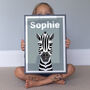Personalised Children's Zebra Art Print, thumbnail 1 of 7