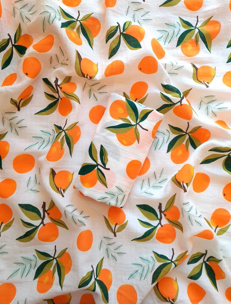 Orange Clementine Cotton Muslin Swaddle Blanket, 1 of 3