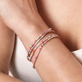 Set Of Five Multicoloured Crystal Tennis Bracelets Gold, 2 of 4