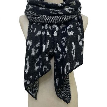 Metallic Leopard Wool Blend Knit Pashmina, 2 of 3