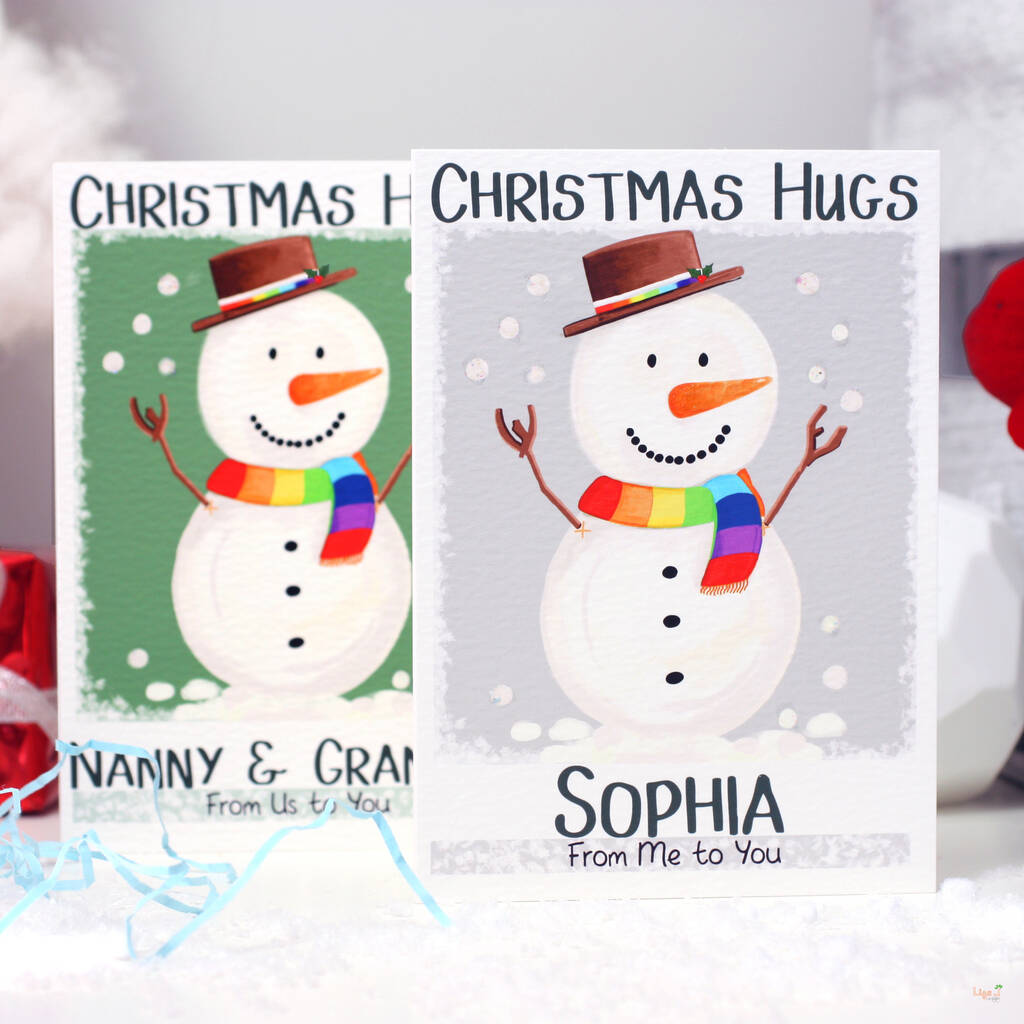 Personalised Snowman Rainbow Christmas Card, 1 of 6