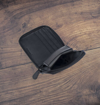 Men's Black Leather Wallet Zip Around Rugged Black Leather Rfid Protected, 6 of 7