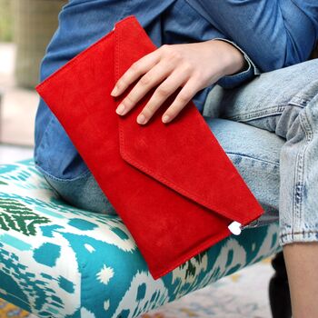 Personalised Suede Leather Envelope Clutch Bag, 10 of 12