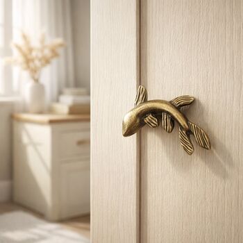Antique Brass Fish Shaped Drawer Knob, 7 of 7