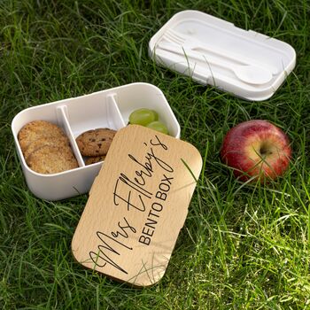 Personalised Teacher Gift Bento Box With Wooden Lid, 7 of 7