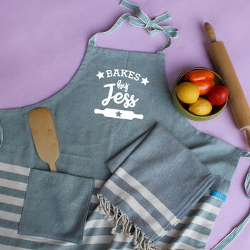 Personalised Cotton Apron And Tea Towel, Christmas Gift For Her, 5 of 12