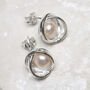 Sterling Silver Designer Round Pearl Studs, thumbnail 4 of 10