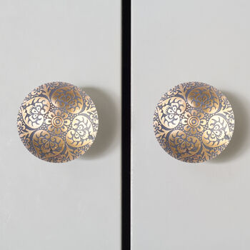 Set Of Three Brass Gold And Green Mandala Brass Knobs, 2 of 9