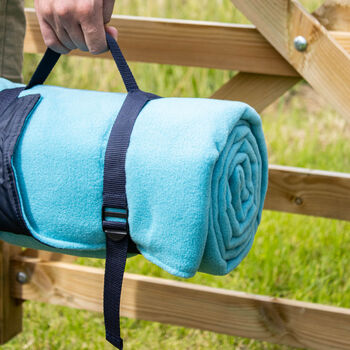 Turquoise Blue And Navy Fleece Picnic Blanket, 4 of 4