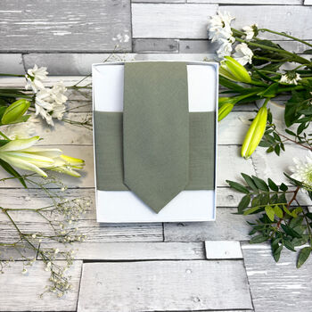Khaki Cotton Wedding Tie Set, 5 of 10