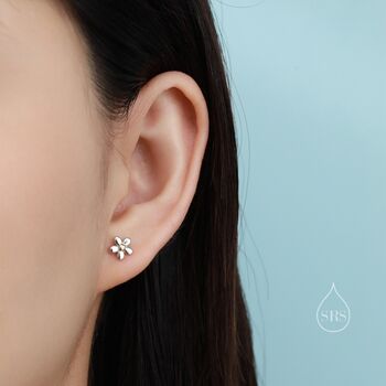 Sterling Silver Tiny Little Forget Me Not Flower Screw Back Earrings, 8 of 12