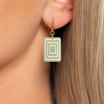 Green And Cream Geometric Rectangle Earrings • Gold Plated Sterling Silver Hooks, 2 of 9