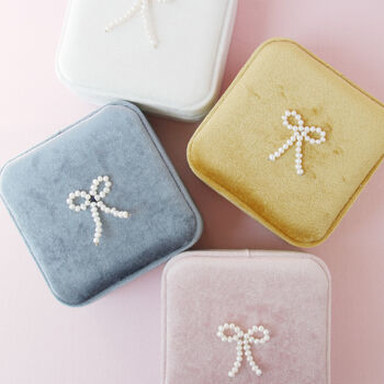 Pearl Bow And Velvet Ring And Earring Jewellery Box, 5 of 11