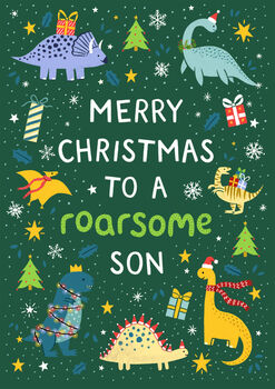 Dinosaur Christmas Card For Son, 3 of 3