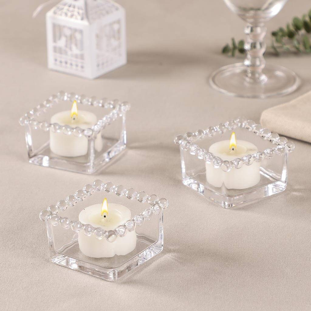 Set Of Three Beaded Edge Glass Tealight Holders By Dibor ...