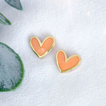 Coral Pink Polymer Clay Heart Studs, 2 of 4