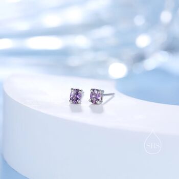 Amethyst Purple Oval Cz Stud Earrings Sterling Silver, 7 of 12
