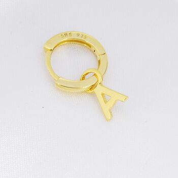 One Small Initial Letter Huggie Hoop Earring In Sterling Silver, 4 of 10