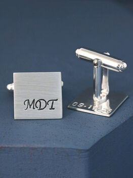 Sterling Silver Monogram Cufflinks. Personalised Wedding Cufflinks, 8 of 12