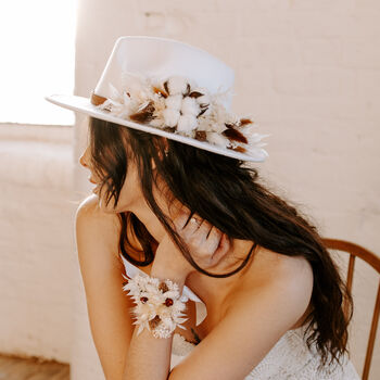 Coco Dried Flower Bridal Fedora Hat, 2 of 6