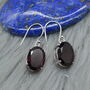Garnet Earrings: Dangle Drop, Oval, Red Gemstone, January Birthstone, thumbnail 1 of 8