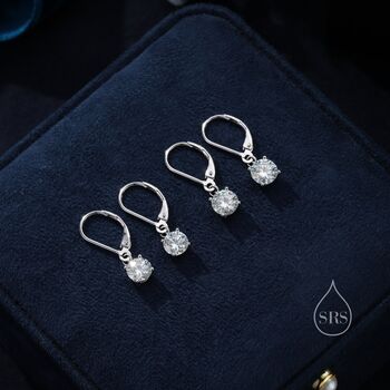 Clear Cz Lever Back Hoop In Sterling Silver, 4 of 12