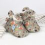 Dotty Fish Woodland Cotton Baby Booties With Fleece Lining And Barefoot Soles, thumbnail 1 of 8