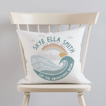 Personalised New Baby Mountain Adventure Cushion, 2 of 8