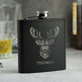 Personalised Stag Black Hip Flask, thumbnail 2 of 3